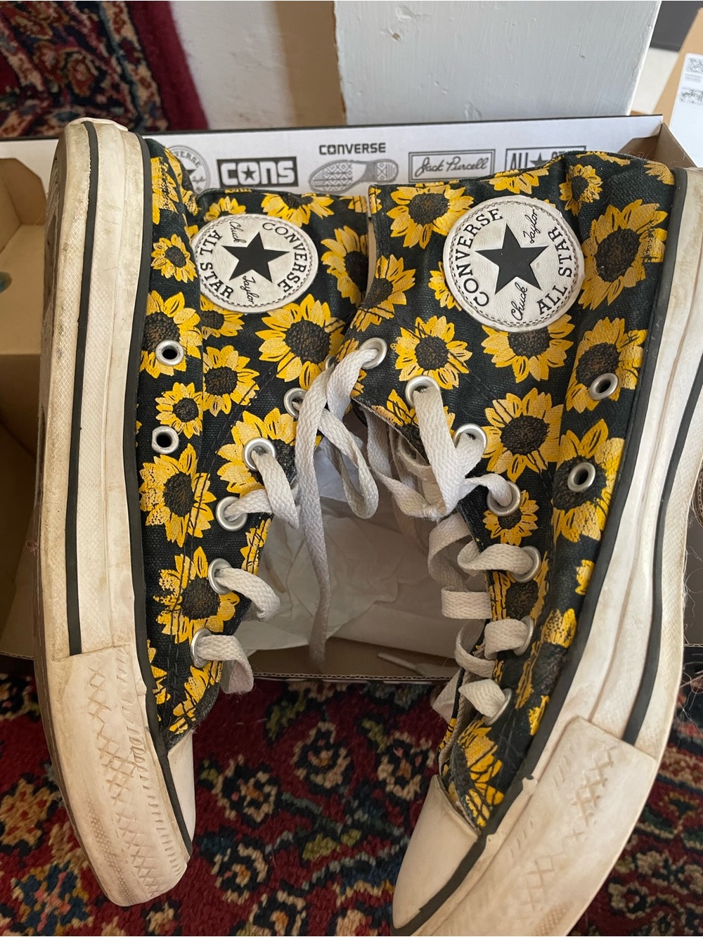 Converse Black and Yellow Sunflower High-Top Sneakers - men’s 5/womens 7